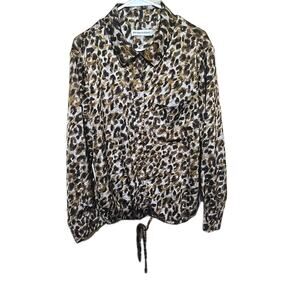 Rebecca Minkoff Multicolor Leopard Print Satin Button Down Shirt Womans Size‎ 2X